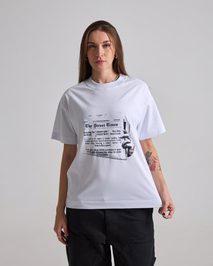 Newspaper White Tee